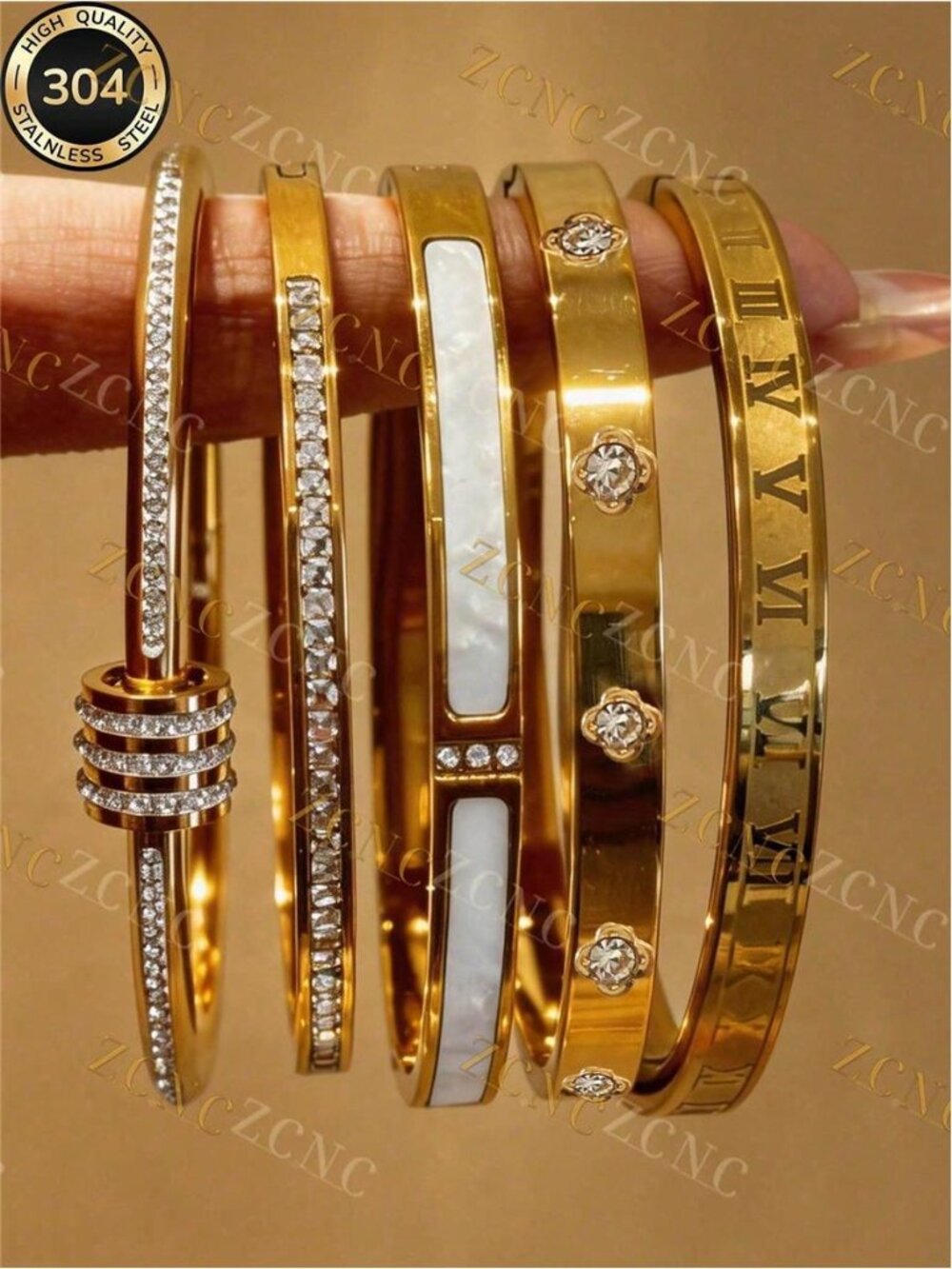 Znice 5pcs/1pc Personalized Multi-Color Stainless Steel Bracelet Set,